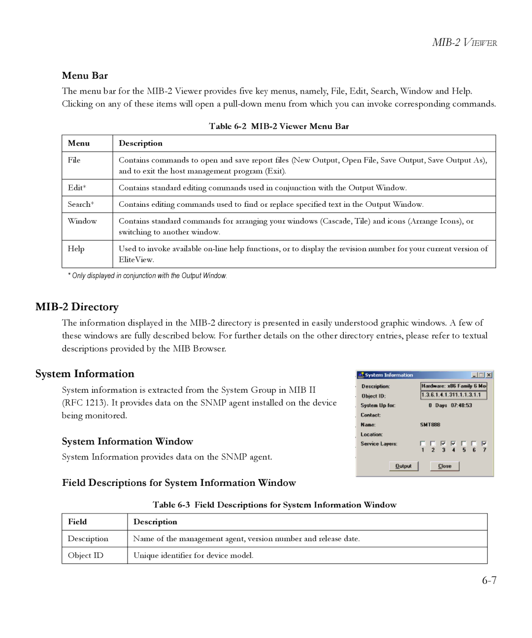 SMC Networks 6.20 manual MIB-2 Directory, Menu Bar, System Information Window 