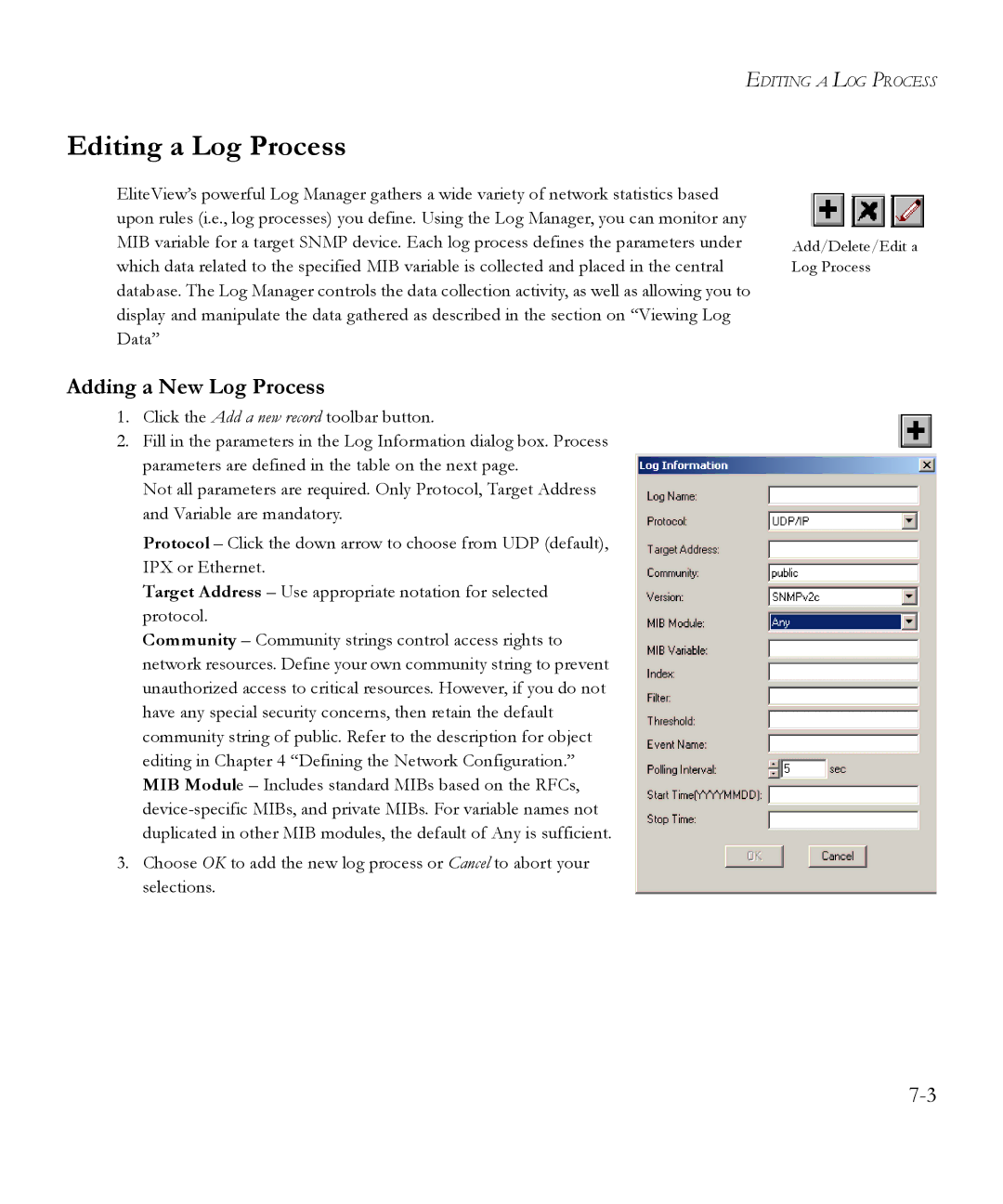 SMC Networks 6.20 manual Editing a Log Process, Adding a New Log Process 