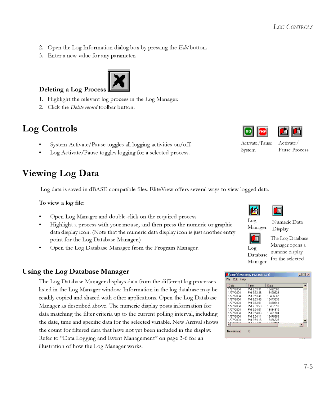 SMC Networks 6.20 manual Log Controls, Viewing Log Data, Using the Log Database Manager, Deleting a Log Process 