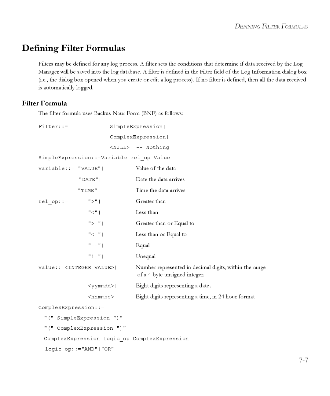 SMC Networks 6.20 manual Defining Filter Formulas 