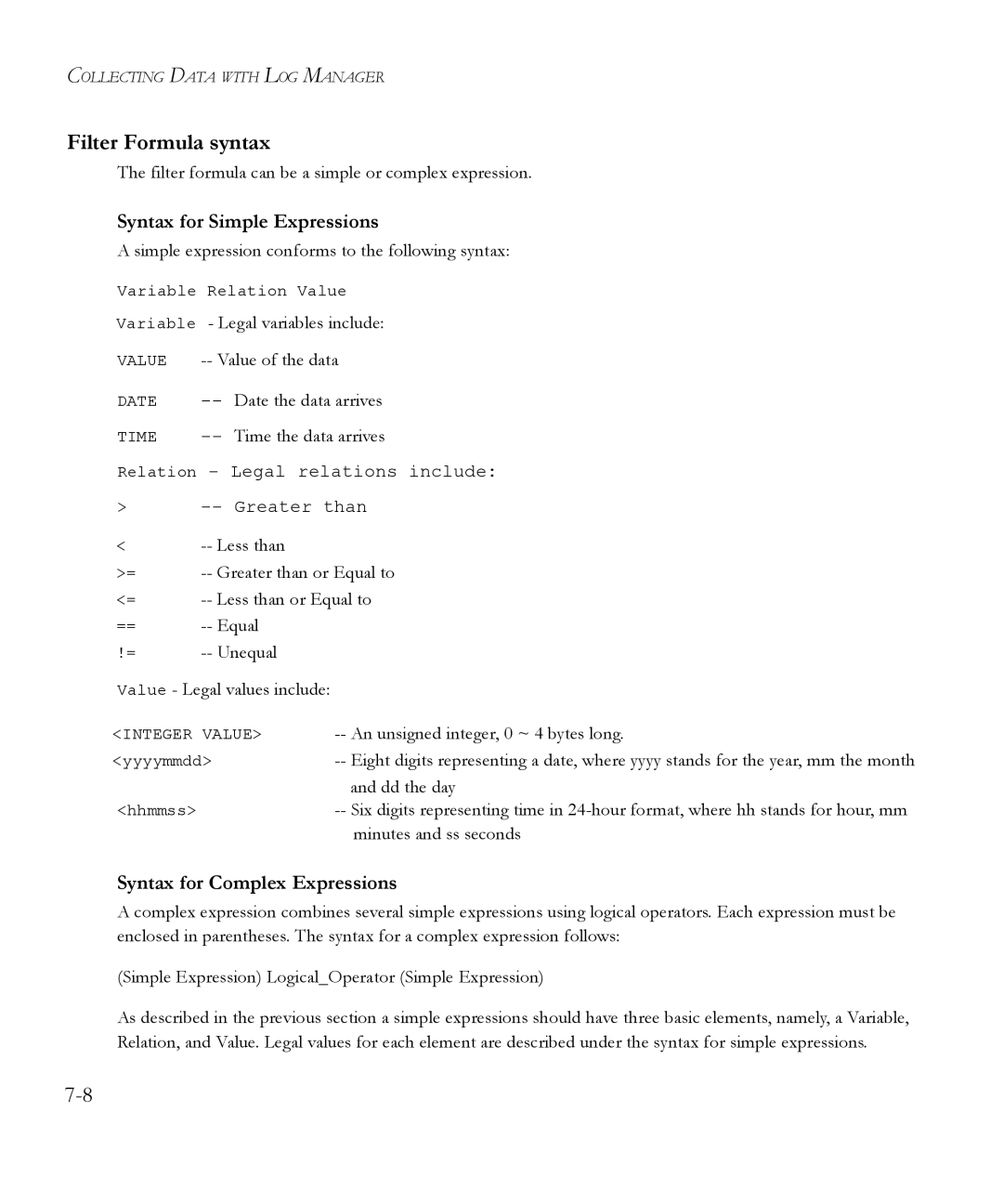 SMC Networks 6.20 manual Filter Formula syntax, Syntax for Simple Expressions, Syntax for Complex Expressions 