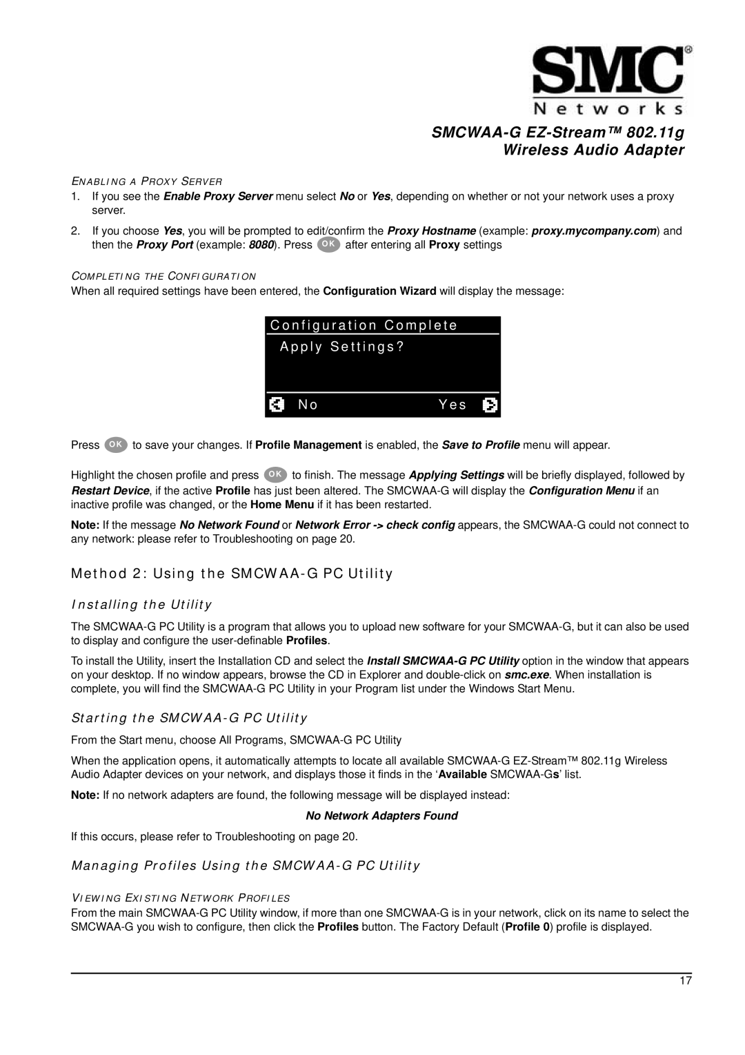 SMC Networks 802.11g Method 2 Using the SMCWAA-G PC Utility, Installing the Utility, Starting the SMCWAA-G PC Utility 