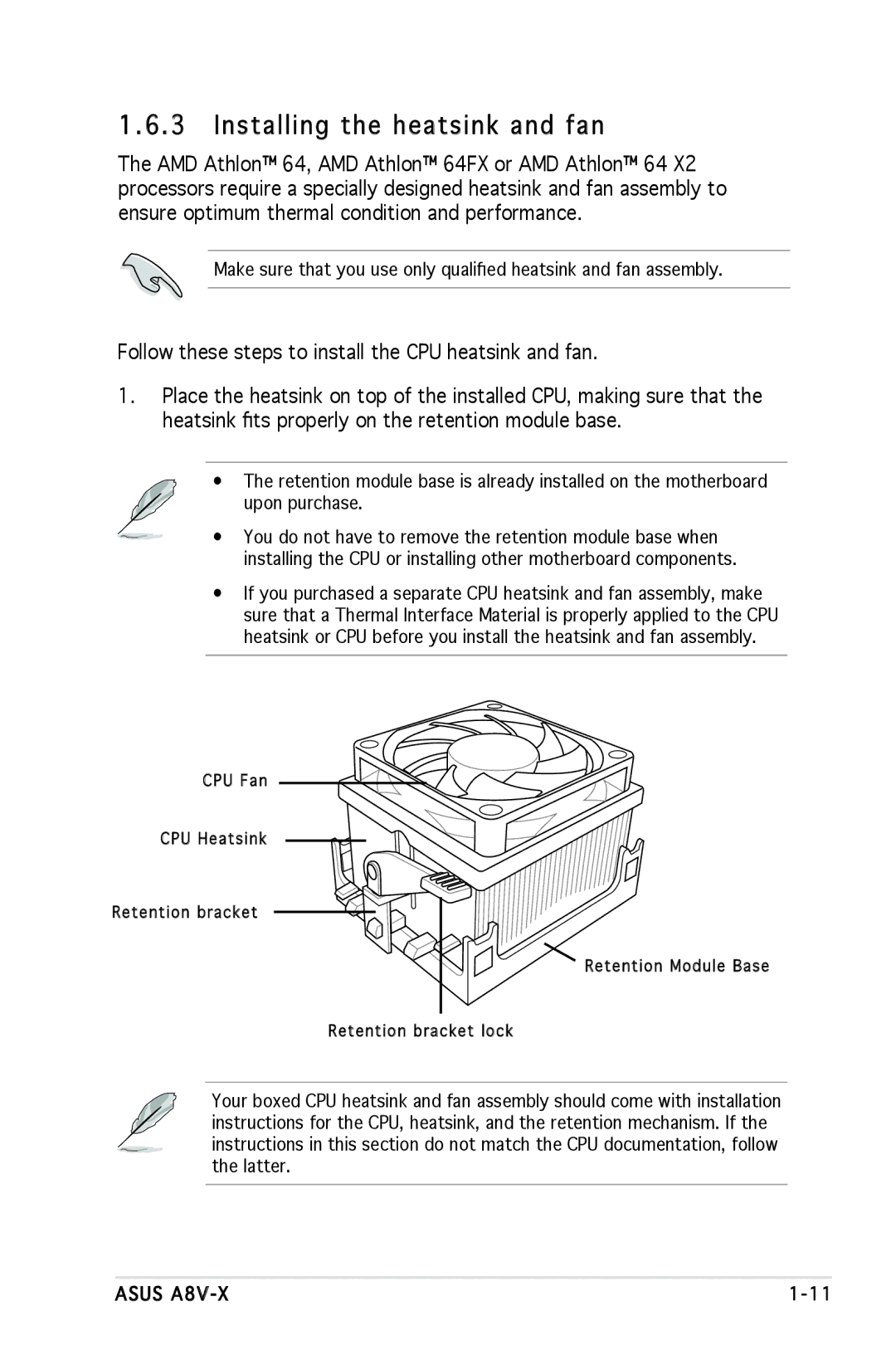 SMC Networks A8V-X manual Installing the heatsink and fan 