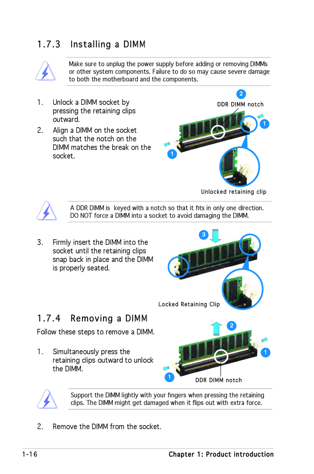 SMC Networks A8V-X manual Installing a Dimm, Socket.1, Remove the Dimm from the socket 