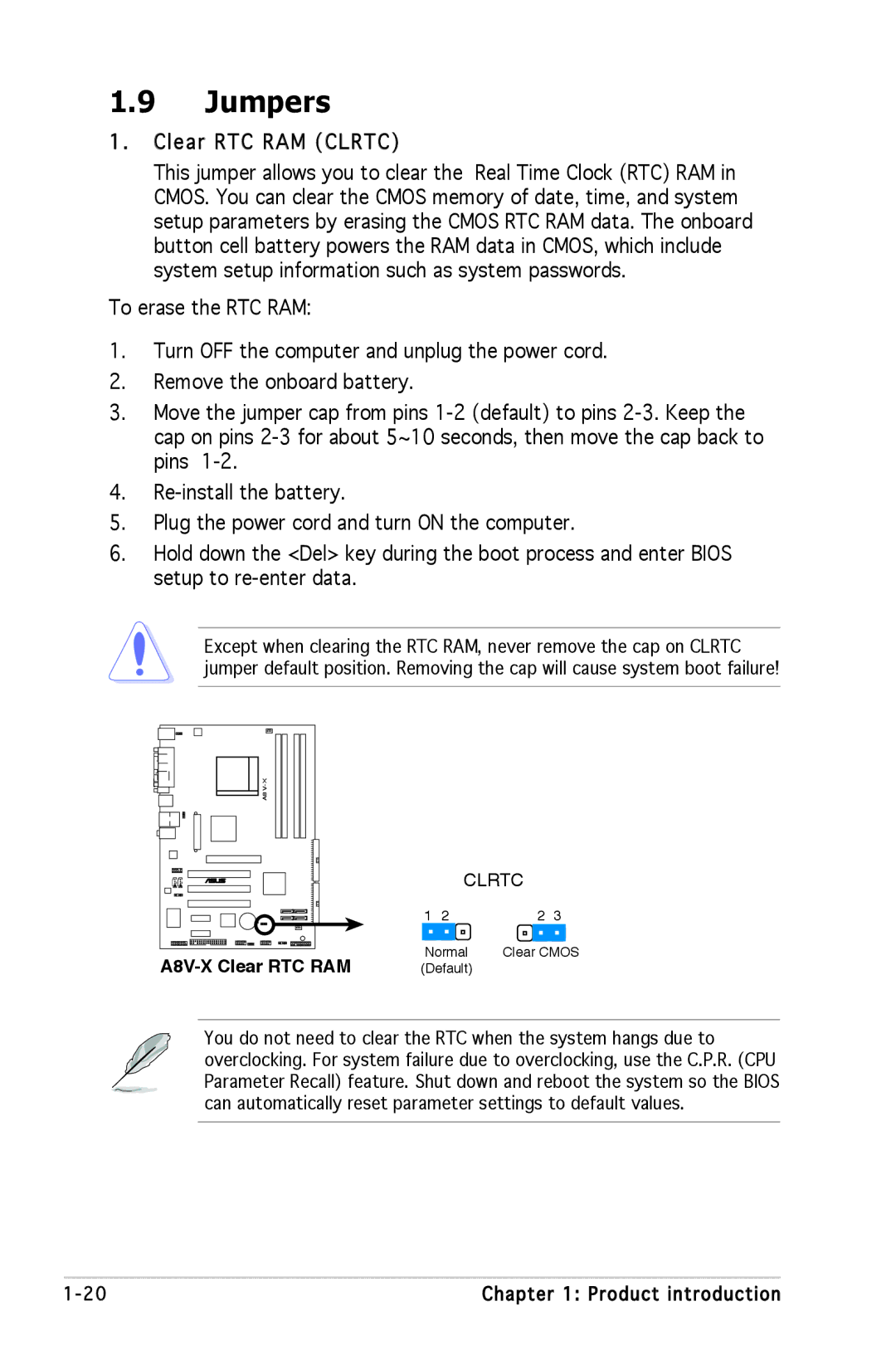 SMC Networks A8V-X manual Jumpers, Clear RTC RAM Clrtc 