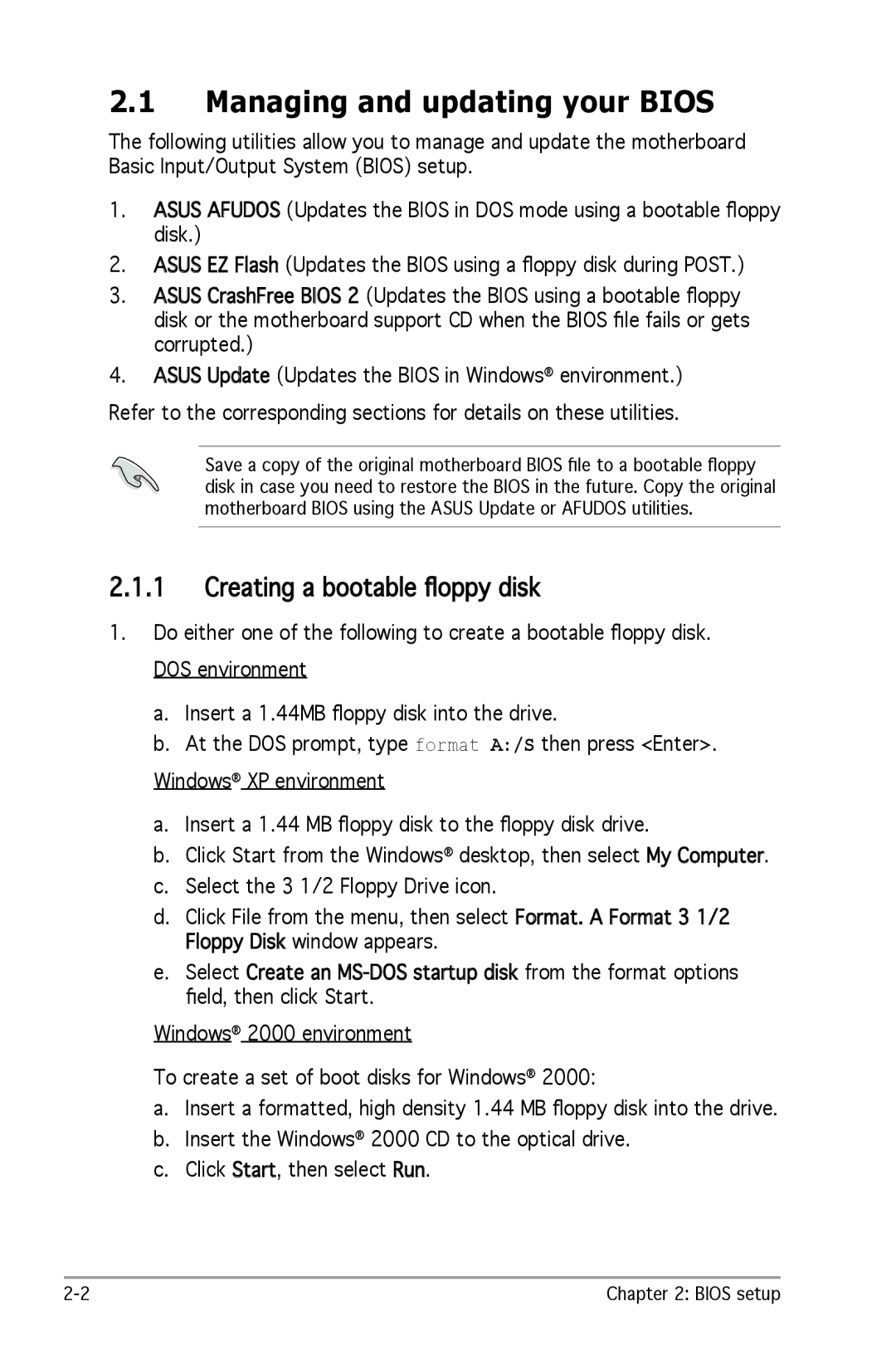 SMC Networks A8V-X manual Managing and updating your Bios, Creating a bootable ﬂoppy disk 