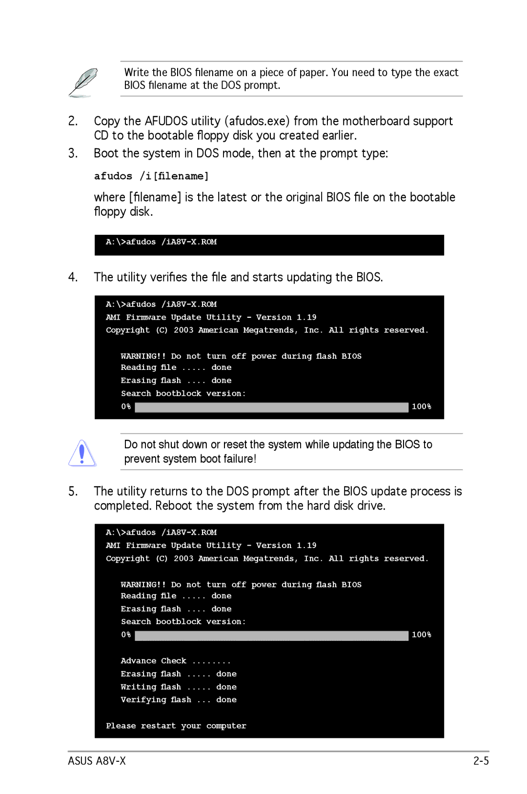 SMC Networks A8V-X manual Utility veriﬁes the ﬁle and starts updating the Bios 