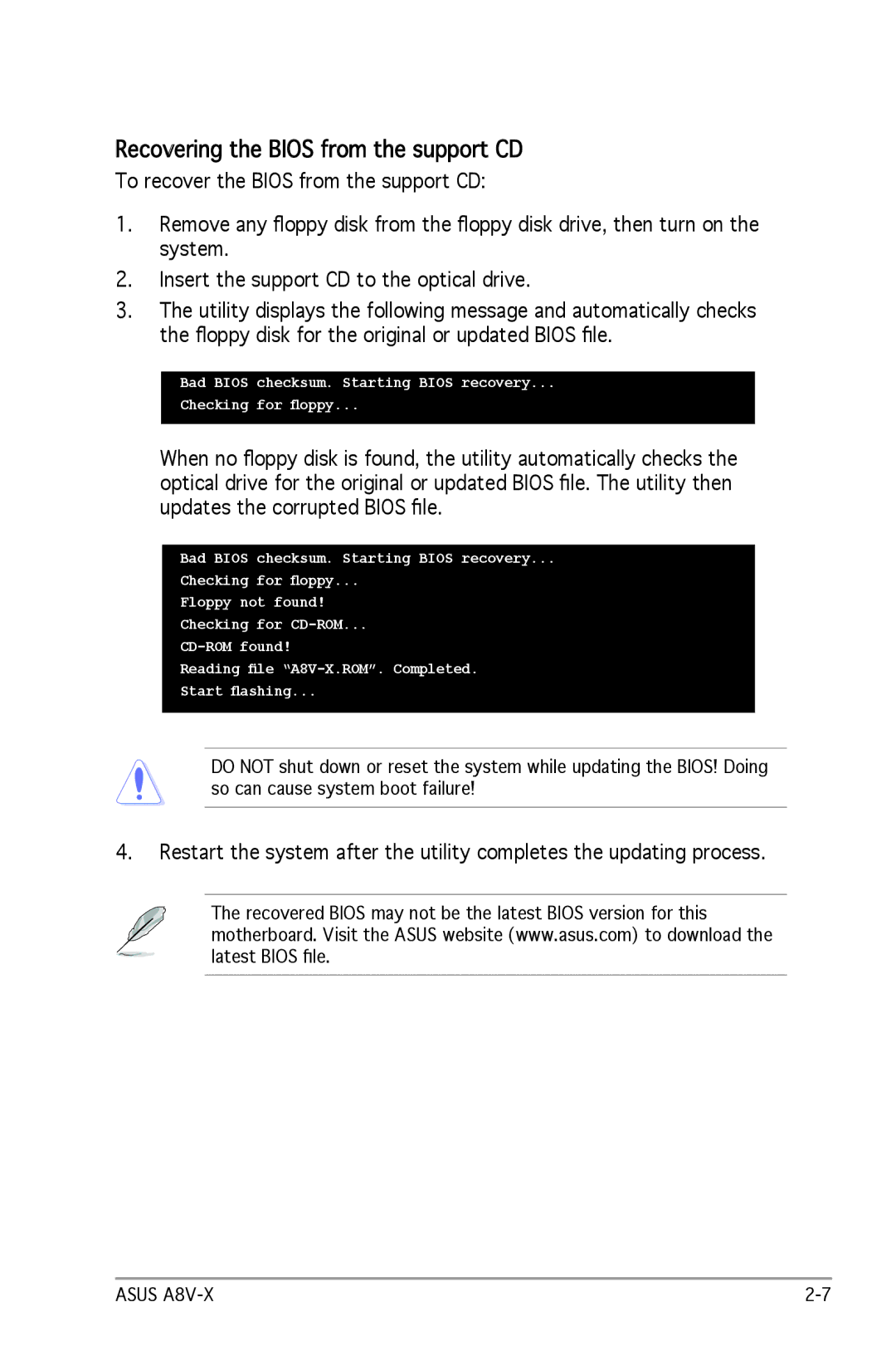 SMC Networks A8V-X manual Recovering the Bios from the support CD 