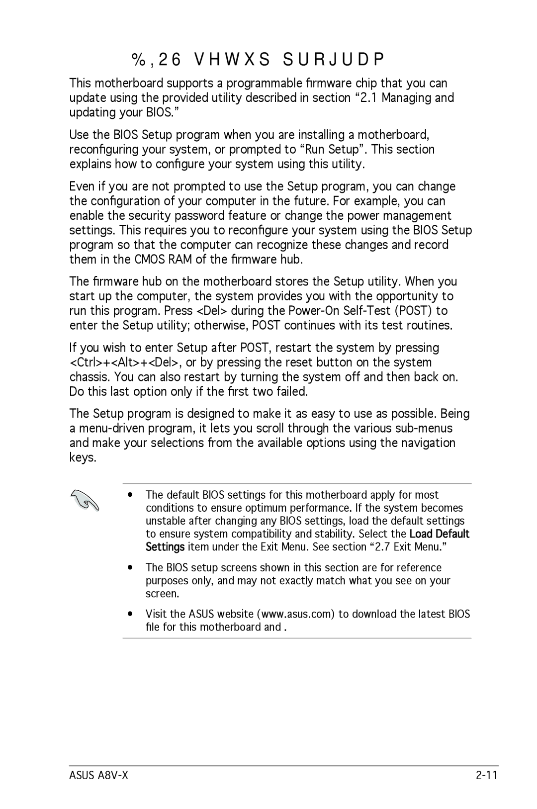 SMC Networks A8V-X manual Bios setup program, Default Bios settings for this motherboard apply for most 