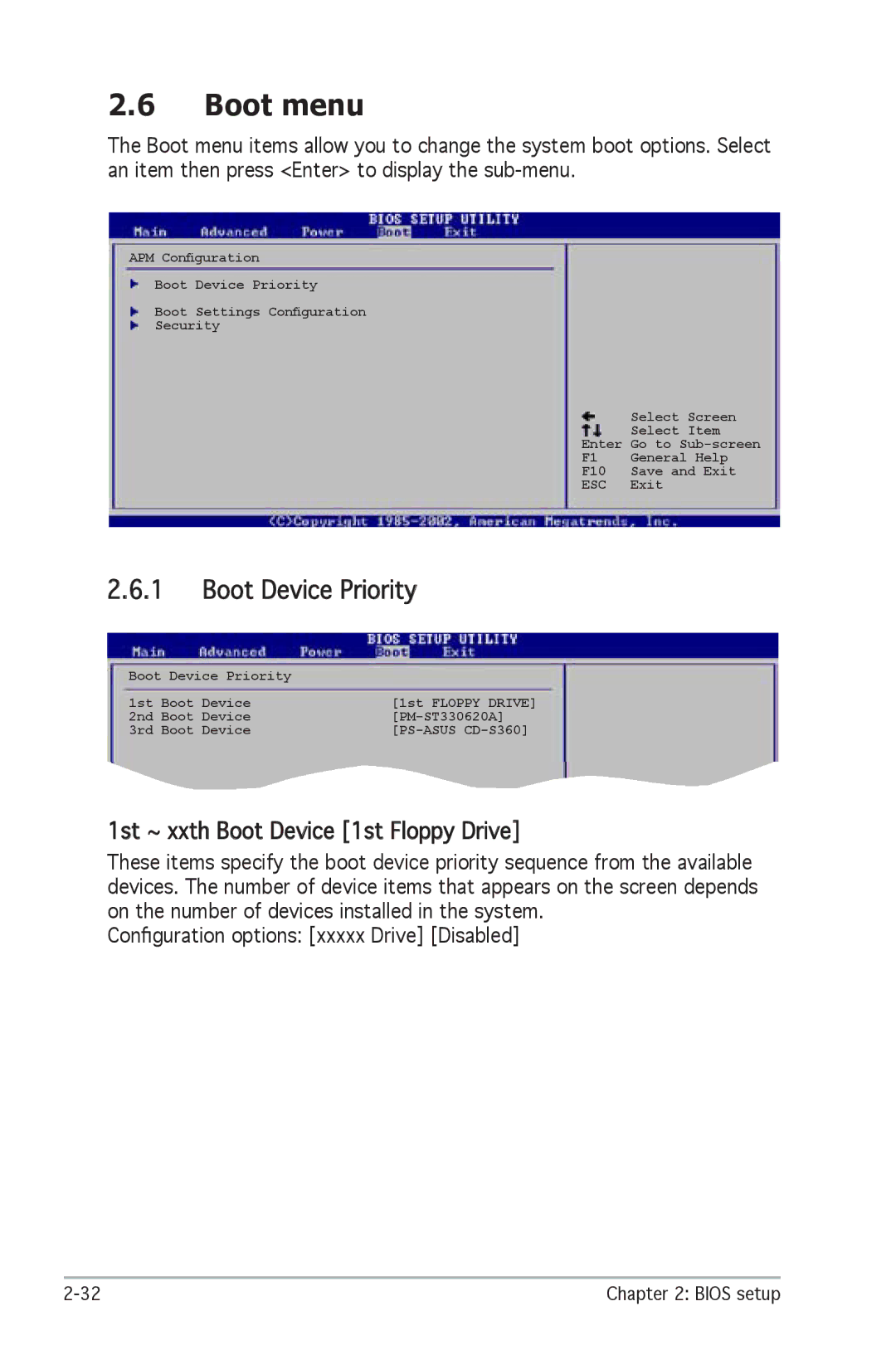 SMC Networks A8V-X manual Boot menu, Boot Device Priority, 1st ~ xxth Boot Device 1st Floppy Drive 