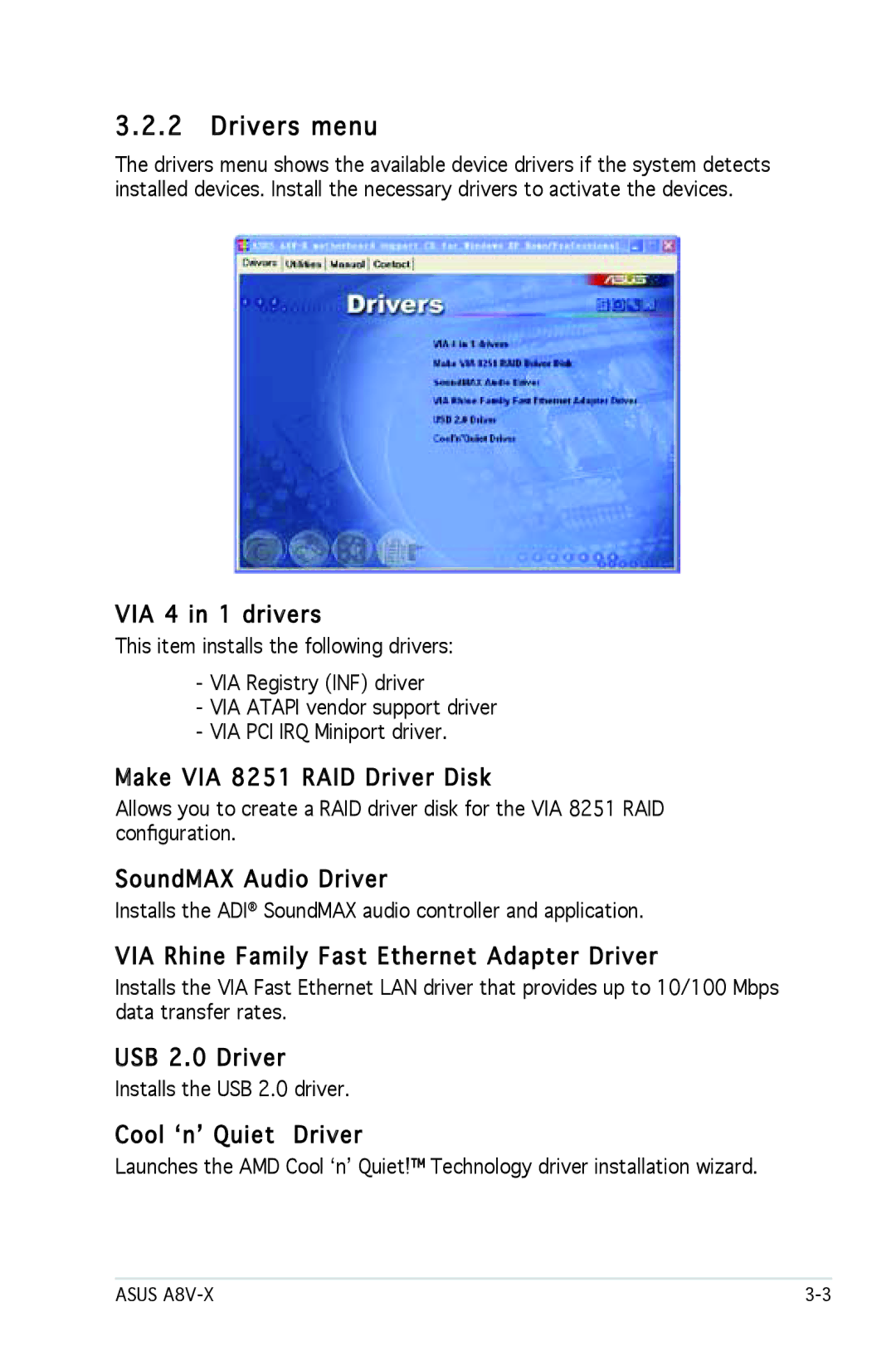 SMC Networks A8V-X manual Drivers menu 