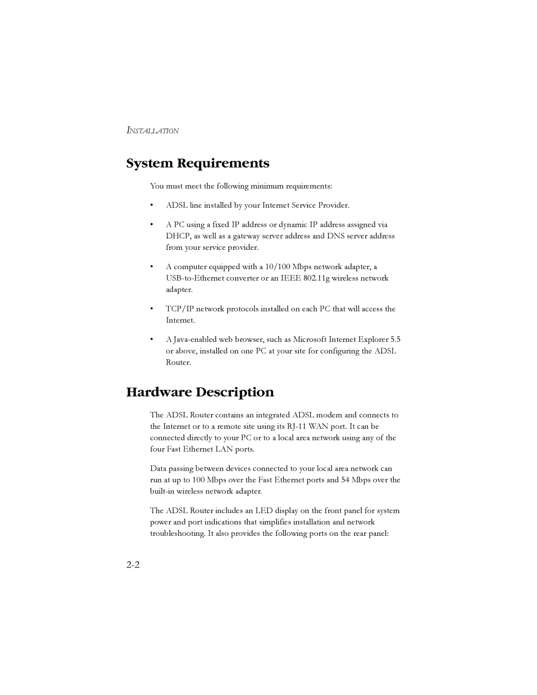 SMC Networks AR4505GW manual System Requirements, Hardware Description 