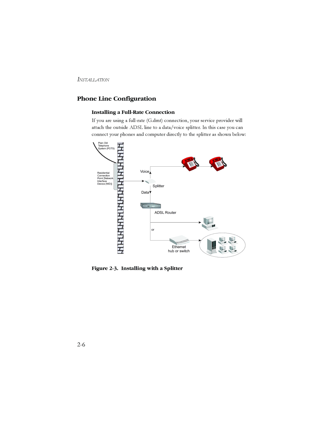 SMC Networks AR4505GW manual Phone Line Configuration, Installing a Full-Rate Connection 