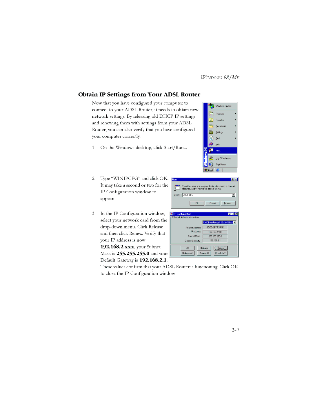 SMC Networks AR4505GW manual Obtain IP Settings from Your Adsl Router 