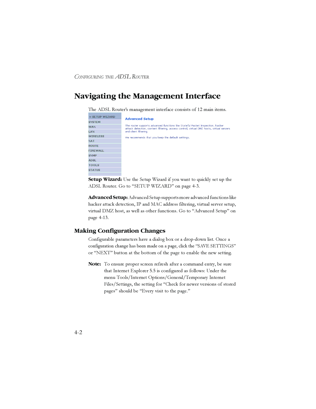 SMC Networks AR4505GW manual Navigating the Management Interface, Making Configuration Changes 