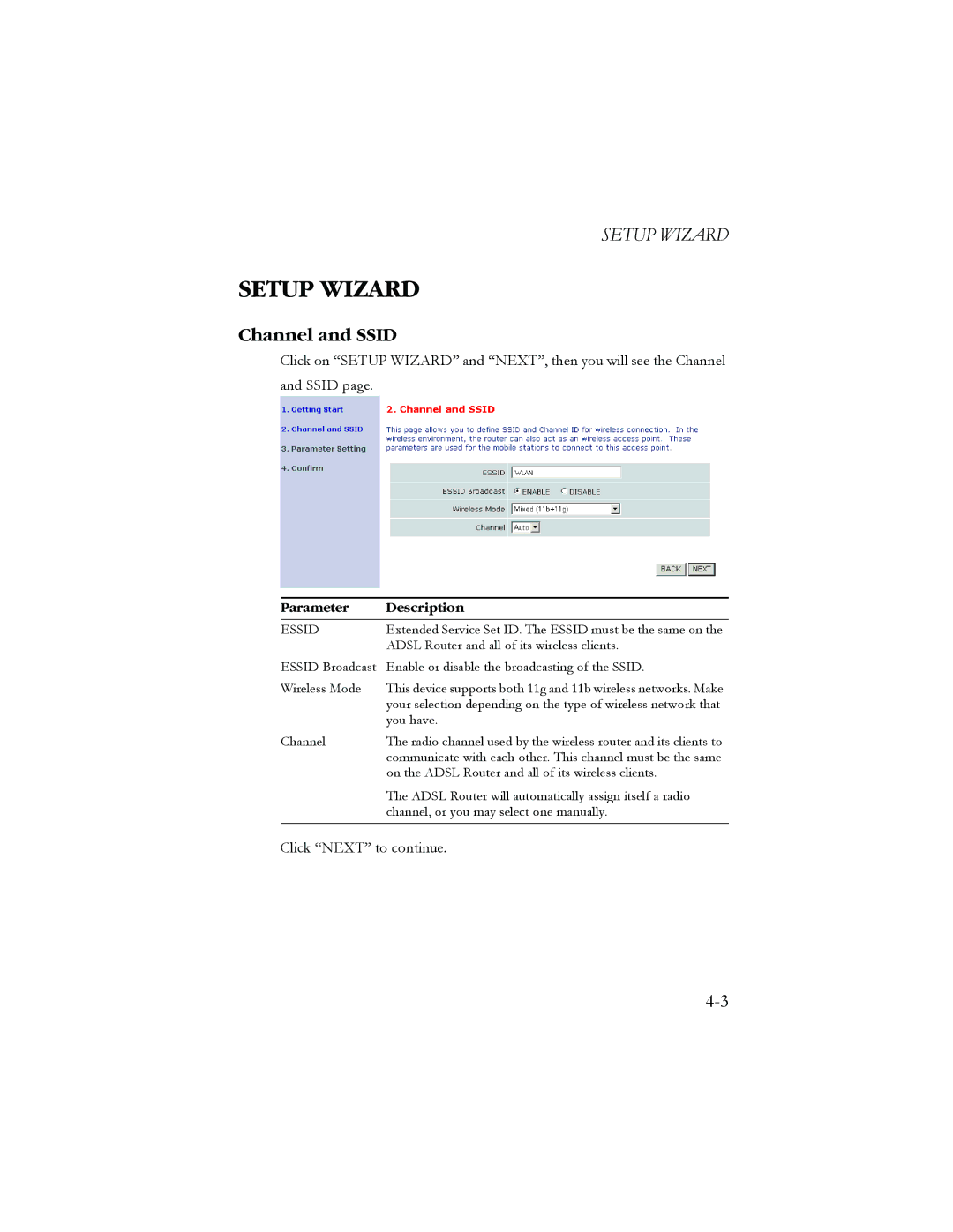 SMC Networks AR4505GW manual Setup Wizard, Channel and Ssid 