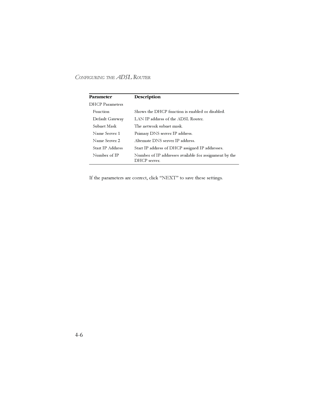 SMC Networks AR4505GW manual Parameter Description 