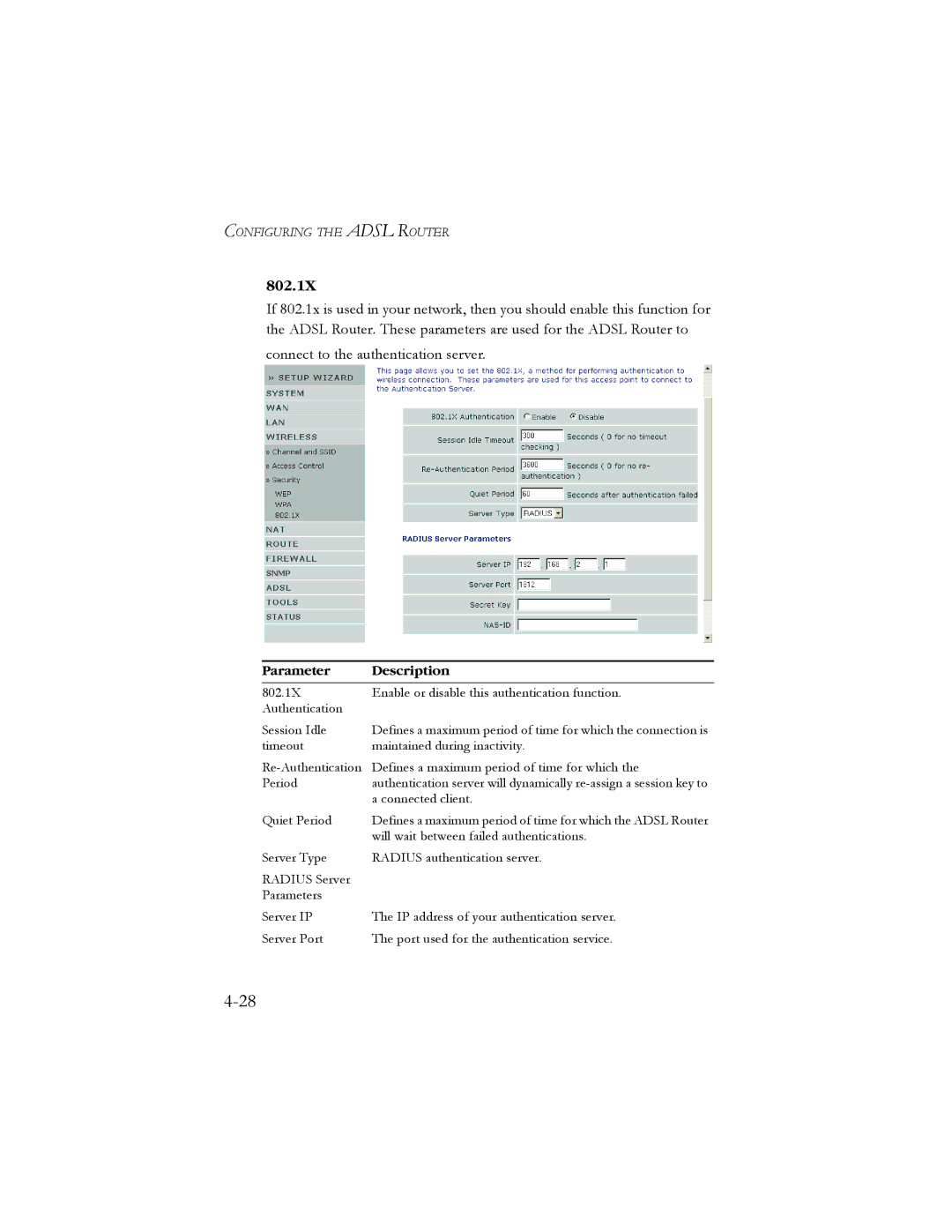 SMC Networks AR4505GW manual 802.1X 