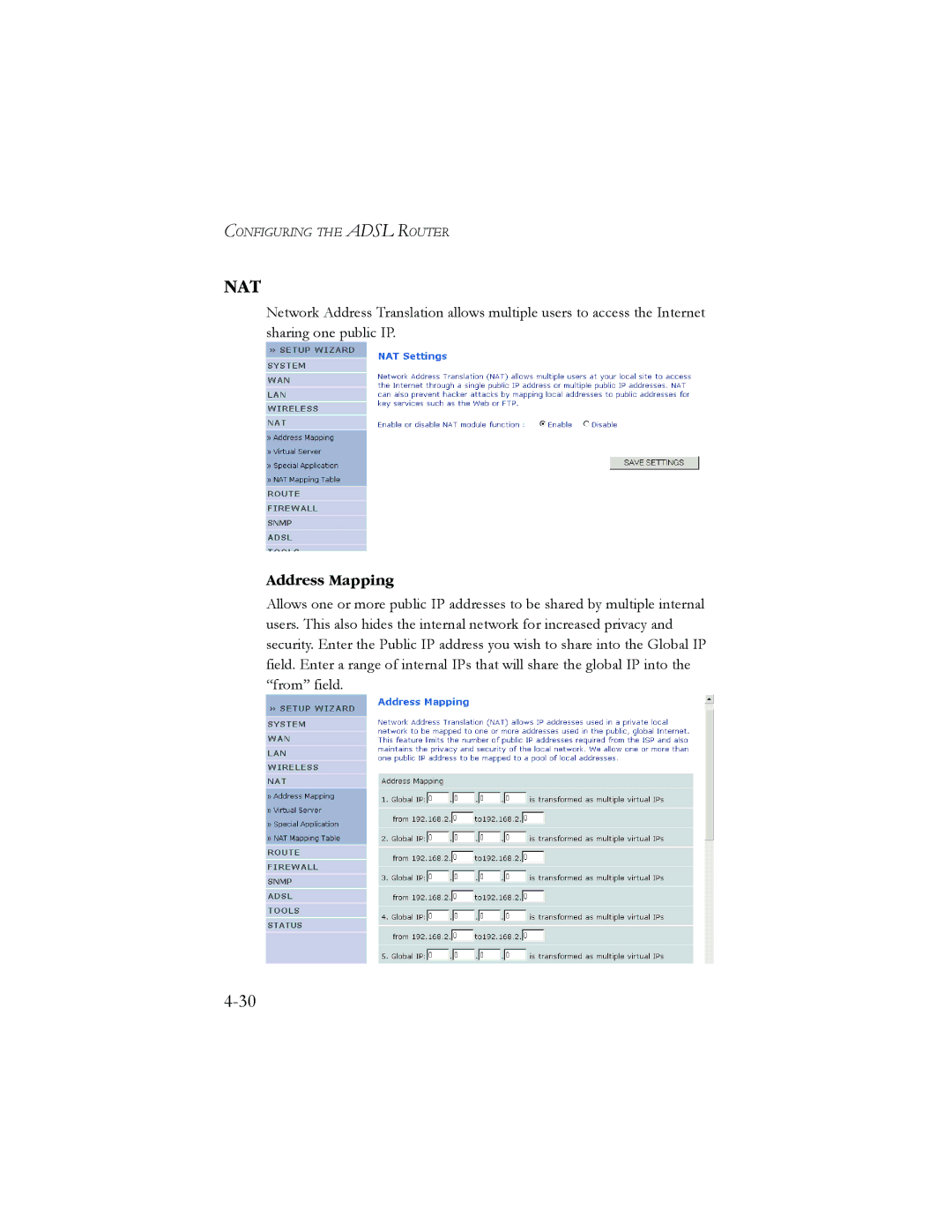 SMC Networks AR4505GW manual Nat, Address Mapping 