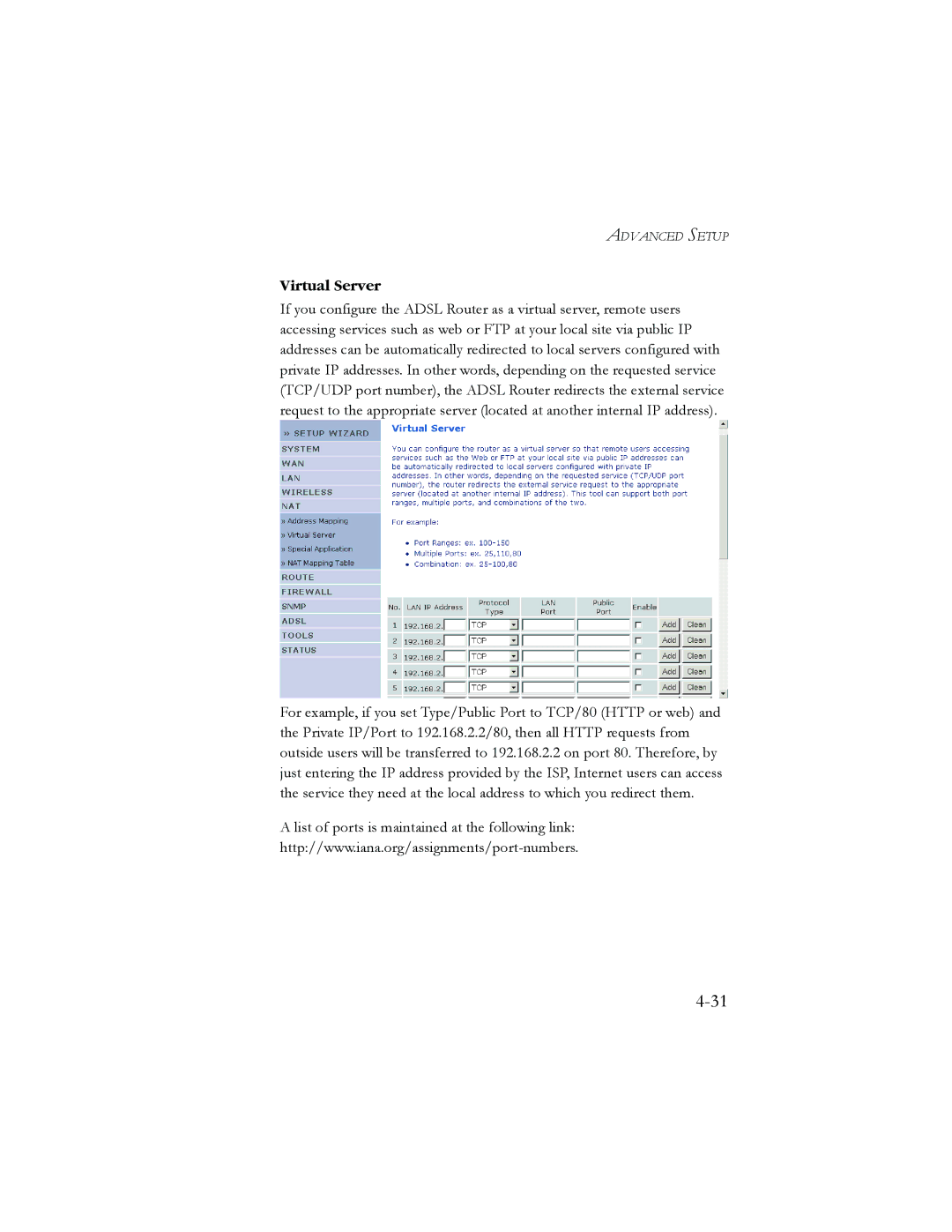 SMC Networks AR4505GW manual Virtual Server 