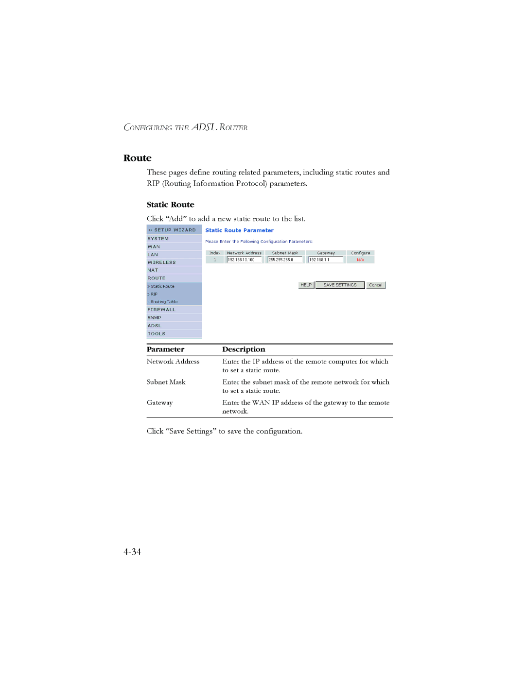 SMC Networks AR4505GW manual Static Route 