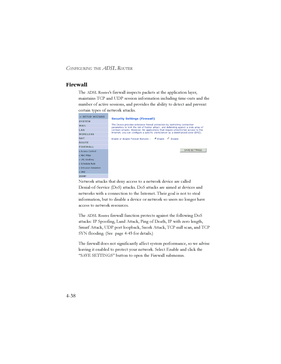 SMC Networks AR4505GW manual Firewall 