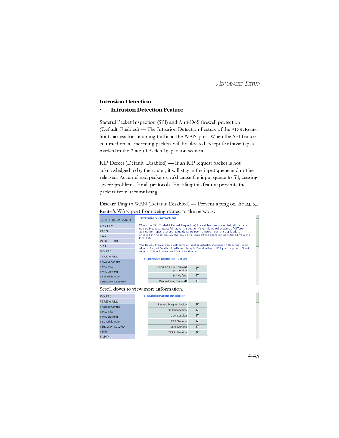 SMC Networks AR4505GW manual Intrusion Detection Intrusion Detection Feature 