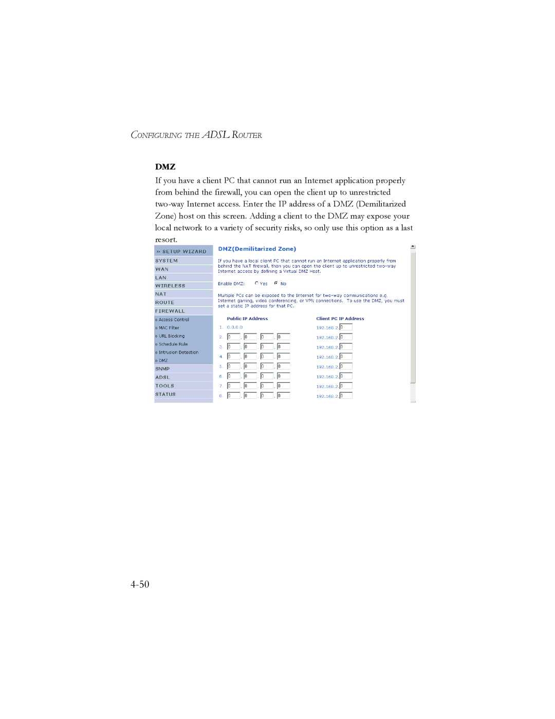 SMC Networks AR4505GW manual Dmz 