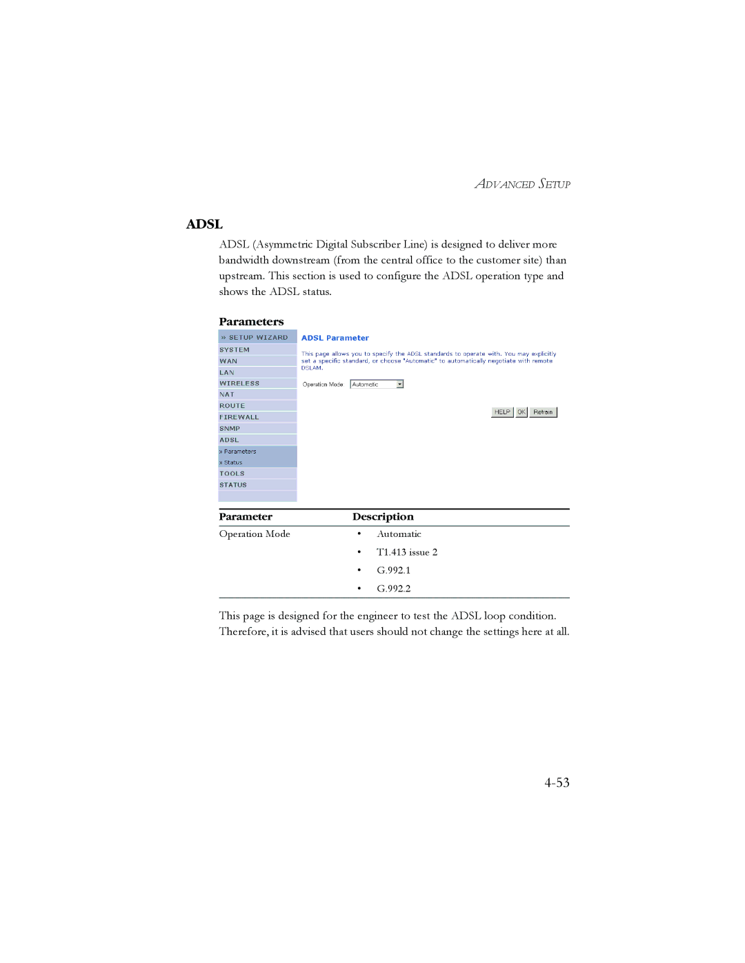 SMC Networks AR4505GW manual Adsl, Parameters 