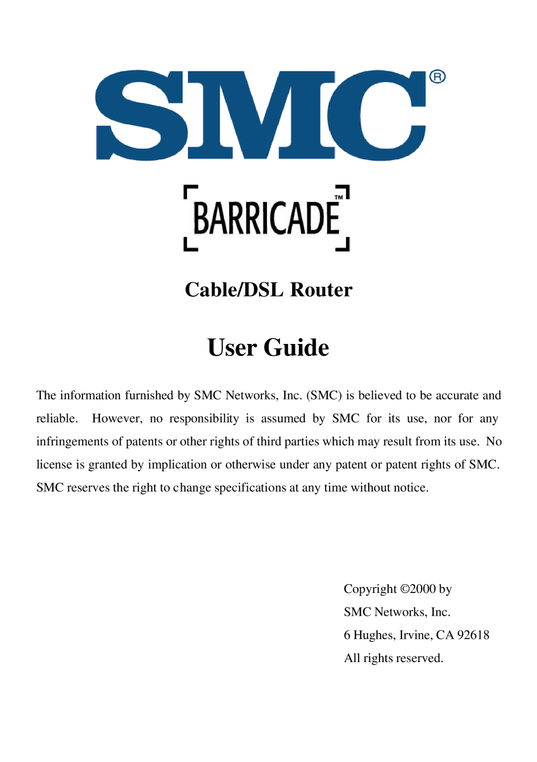 SMC Networks Barricade specifications User Guide 