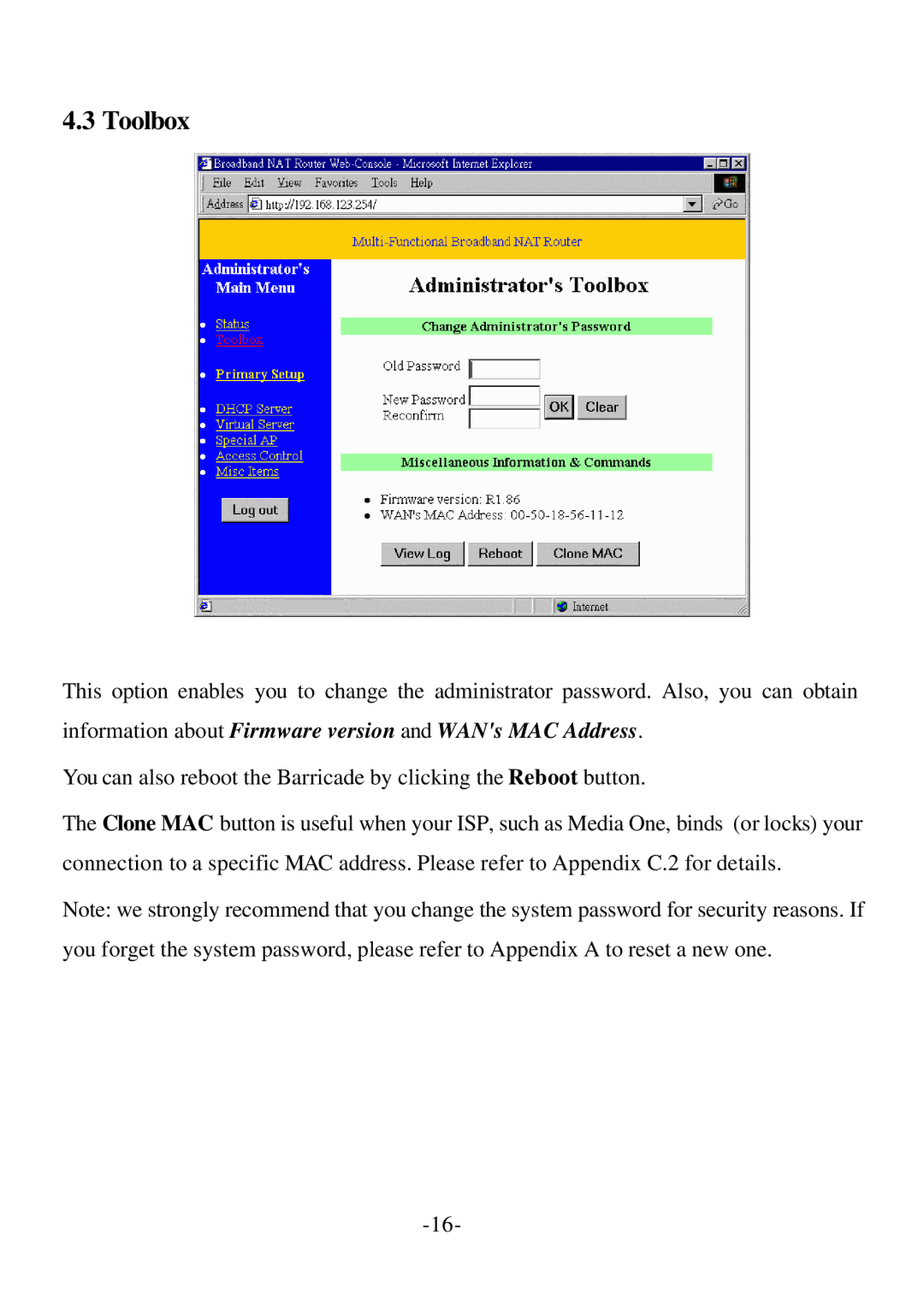 SMC Networks Barricade specifications Toolbox 