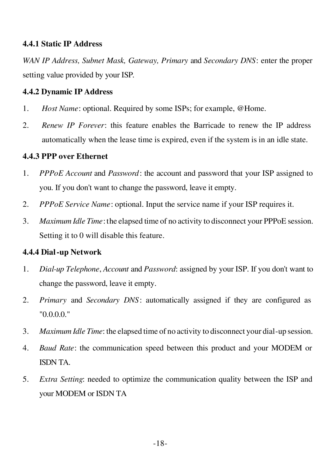 SMC Networks Barricade specifications Static IP Address 