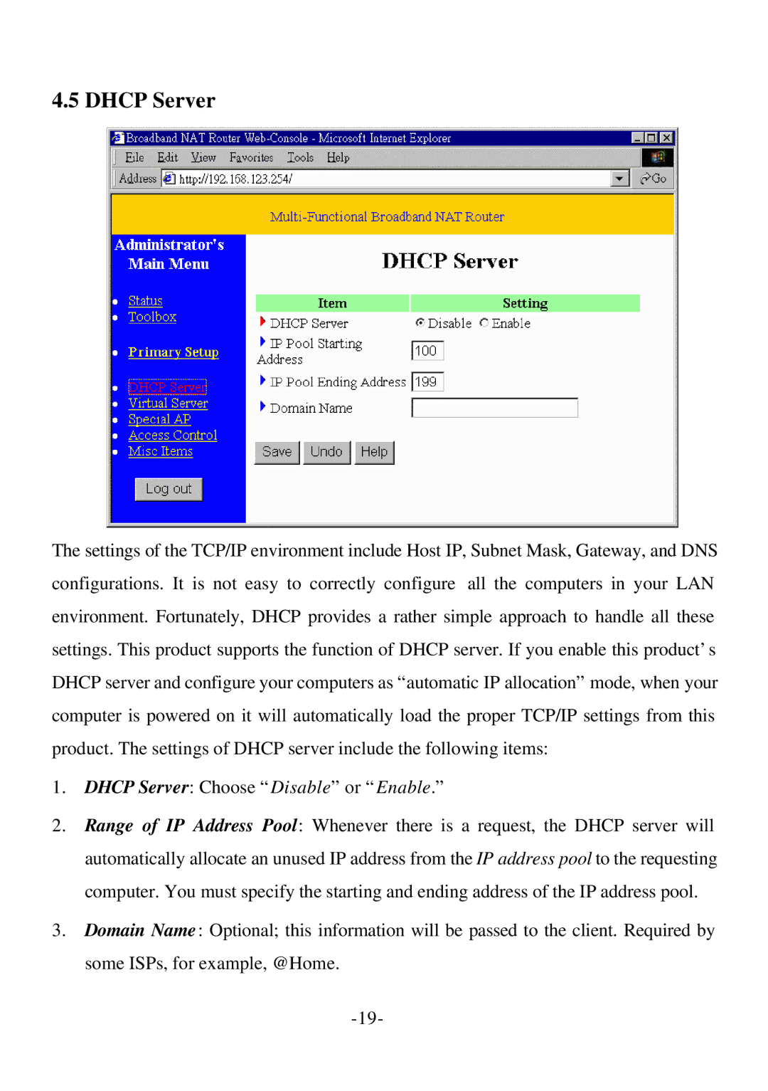 SMC Networks Barricade specifications Dhcp Server Choose Disable or Enable 