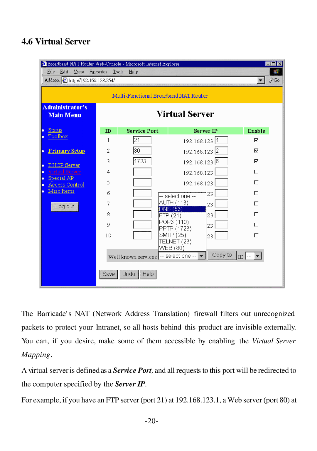 SMC Networks Barricade specifications Virtual Server 