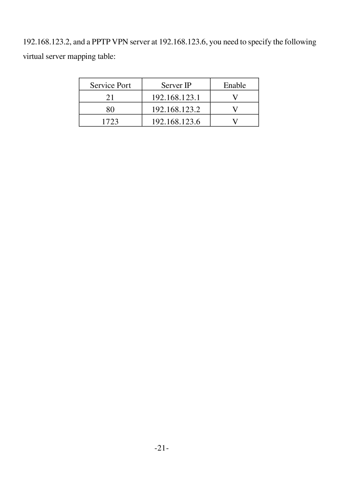 SMC Networks Barricade specifications Virtual server mapping table Service Port Server IP Enable 