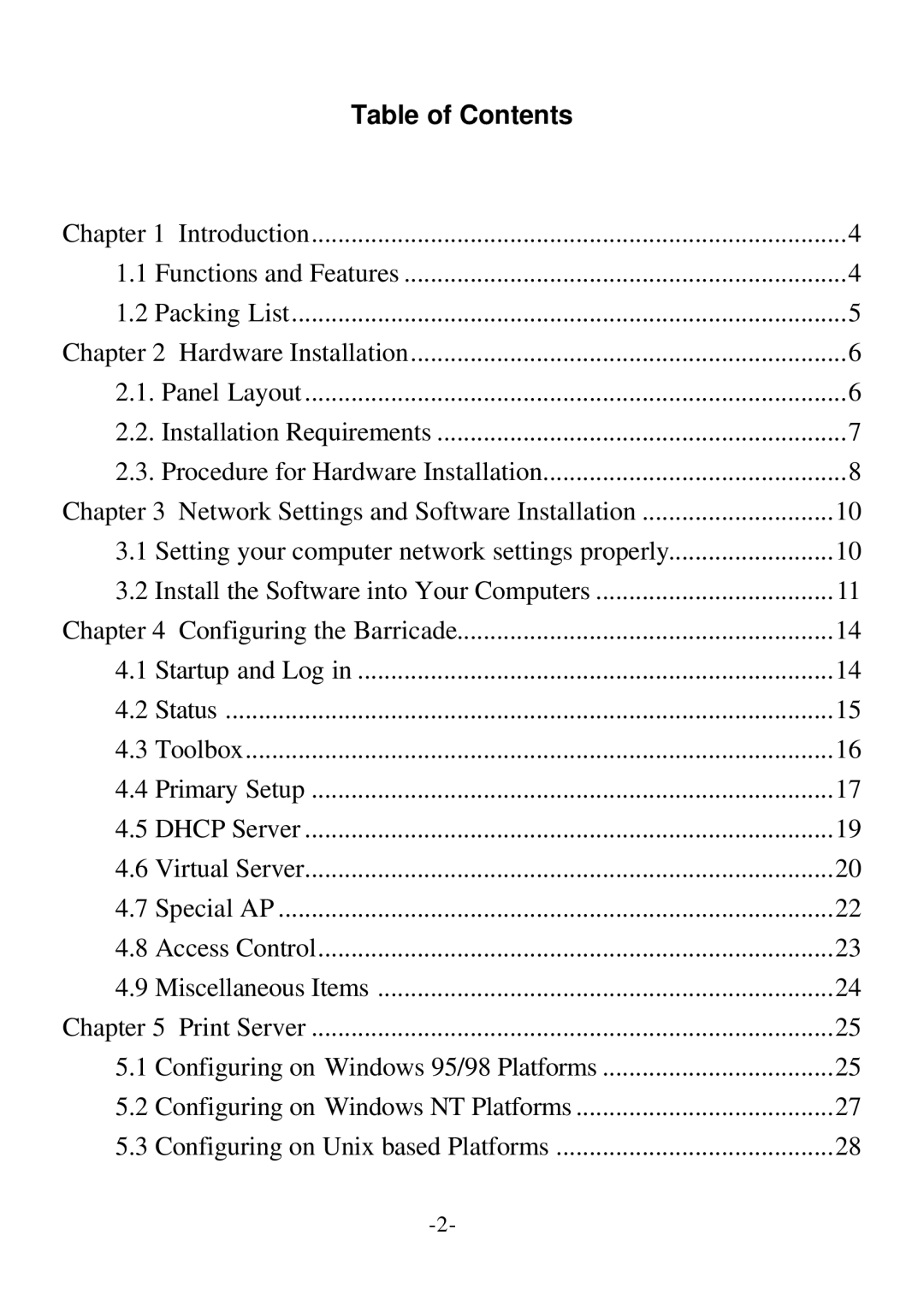 SMC Networks Barricade specifications Table of Contents 