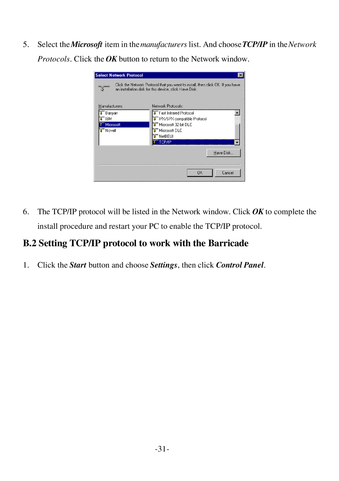 SMC Networks specifications Setting TCP/IP protocol to work with the Barricade 