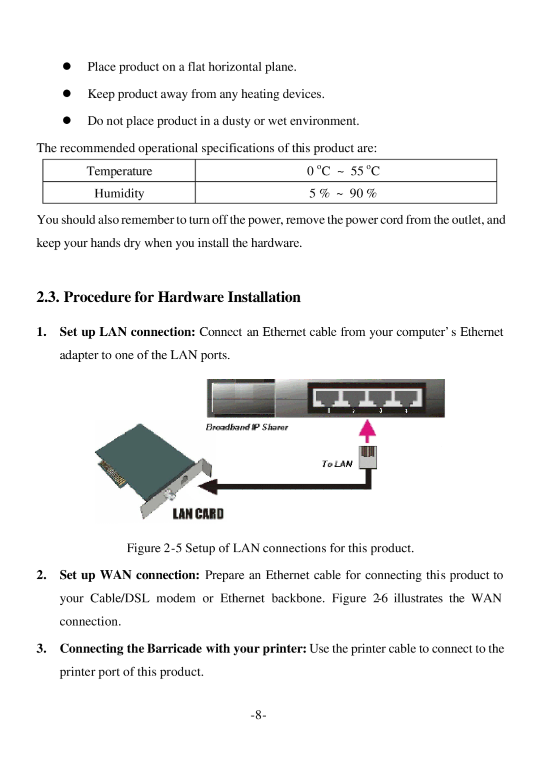 SMC Networks Barricade specifications Procedure for Hardware Installation 