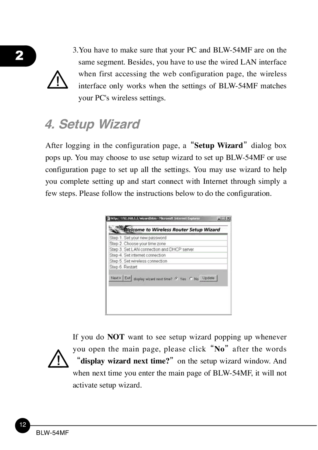 SMC Networks BLW-54MF manual Setup Wizard 