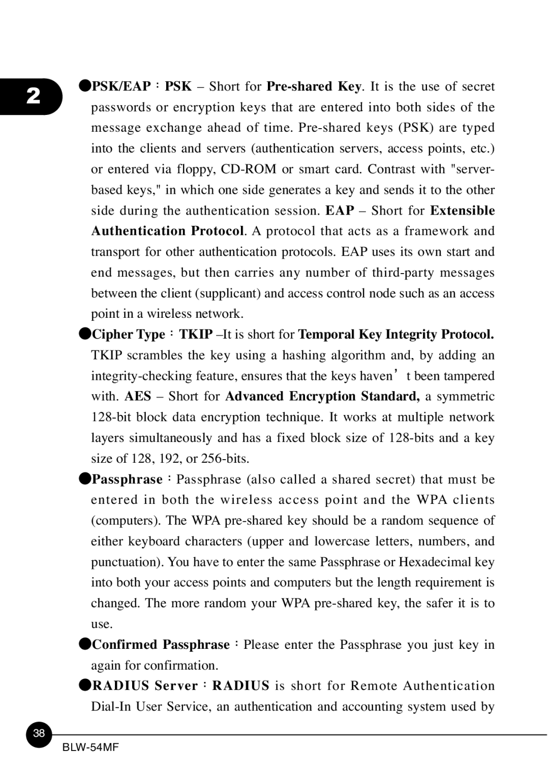 SMC Networks BLW-54MF manual Authentication Protocol. a protocol that acts as a framework 