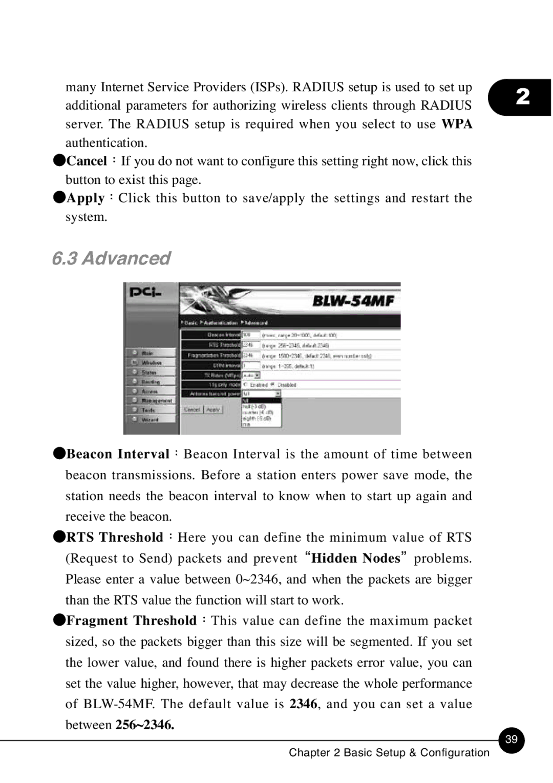 SMC Networks BLW-54MF manual Advanced 