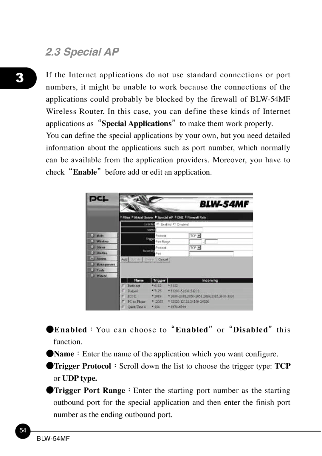 SMC Networks BLW-54MF manual Special AP, Or UDP type 