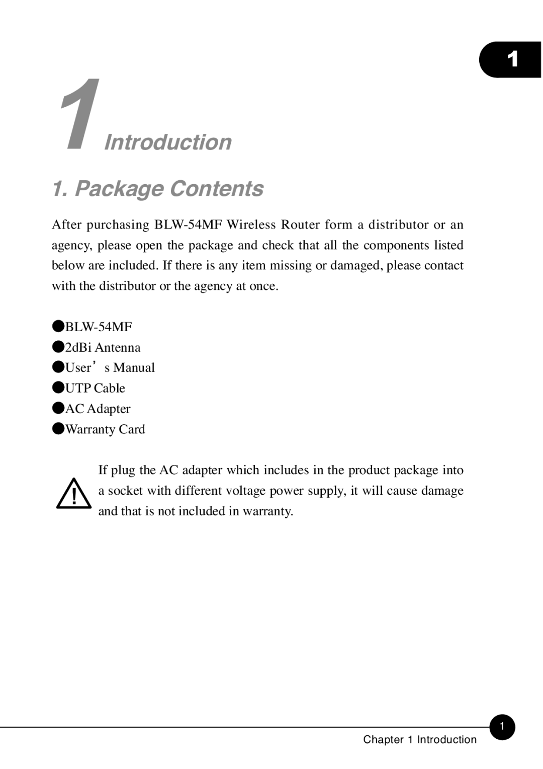 SMC Networks BLW-54MF manual Introduction Package Contents 