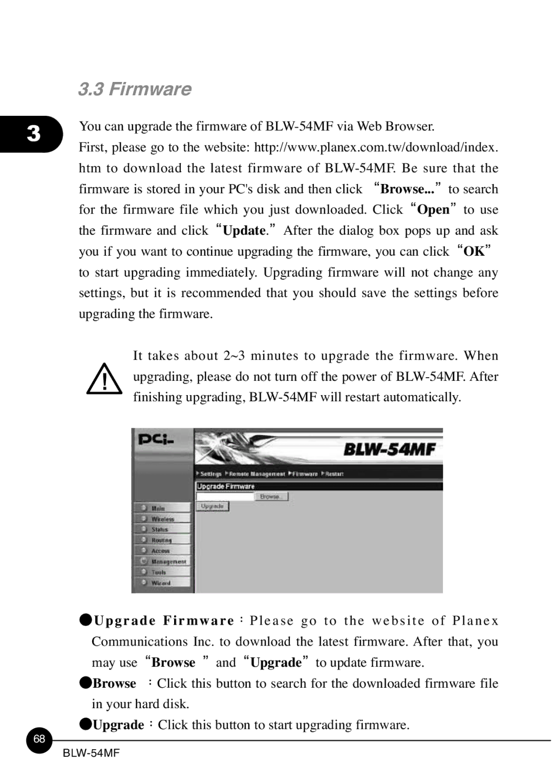 SMC Networks BLW-54MF manual Firmware 