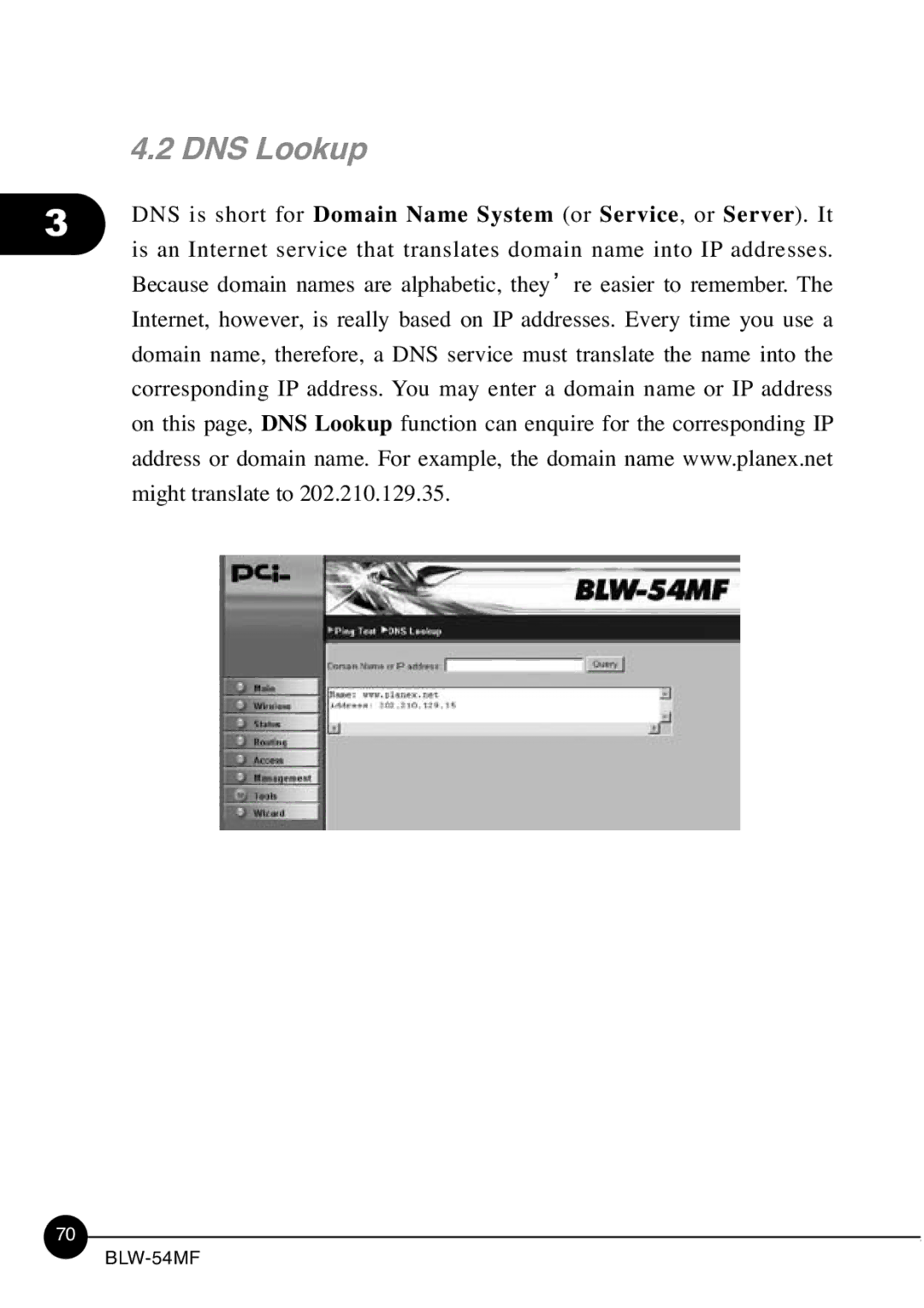 SMC Networks BLW-54MF manual DNS Lookup 