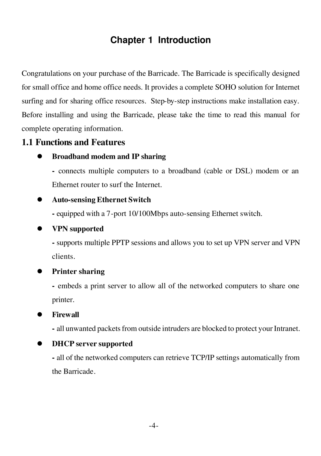 SMC Networks Cable/DSL Router specifications Functions and Features 