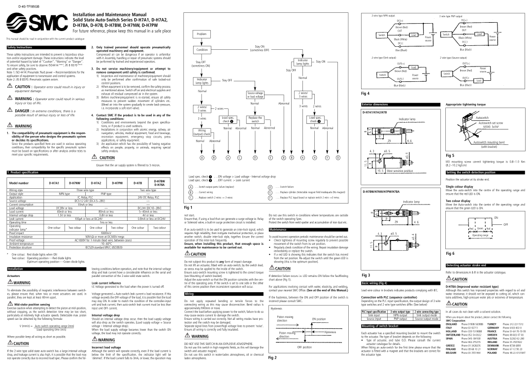 SMC Networks D-H7A1 specifications Safety Instructions, Product specification, Exterior dimensions, Installation, Wiring 