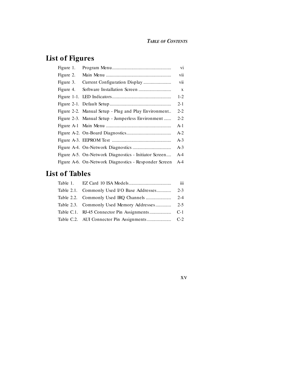 SMC Networks Ethernet ISA Network Cards manual List of Figures, List of Tables 