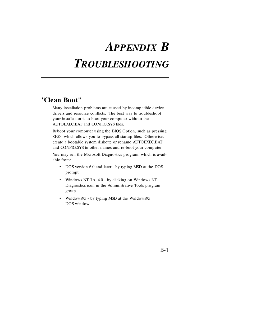 SMC Networks Ethernet ISA Network Cards manual Appendix B Troubleshooting, Clean Boot 