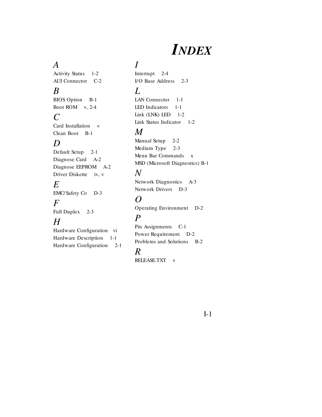 SMC Networks Ethernet ISA Network Cards manual Index 